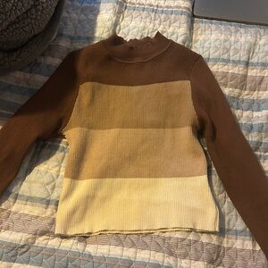 SHEIN Brown and Tan Cowl Neck Sweater with Color Block Design